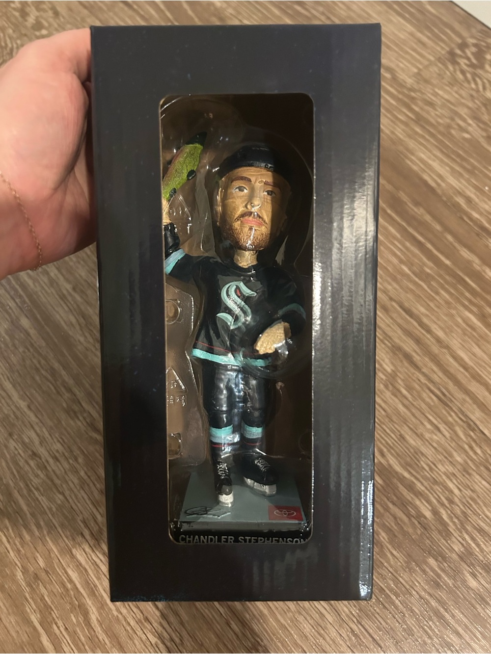 NHL-Style Hockey Bobblehead in Black & Teal Jersey